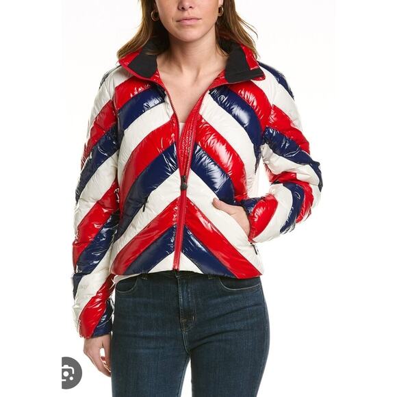 $600 Perfect Moment Womens Multicolor Mini Stripe Duvet Down Puffer Jacket Sz S - Picture 3 of 12